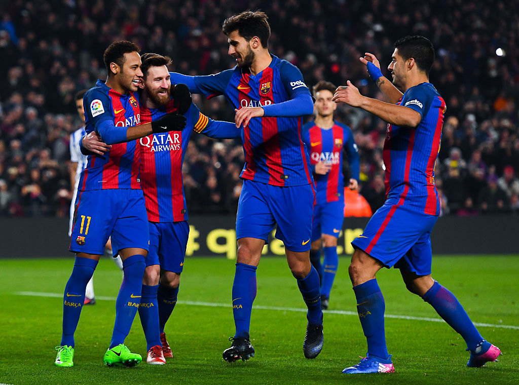 Lionel Messi, Neymar Jr., Andre Gomes, Luis Suarez